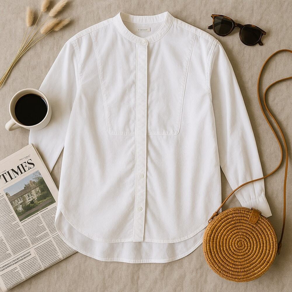Good American Bib Front Mandarin Collar Dress Shirt White Cotton Work Womens 4